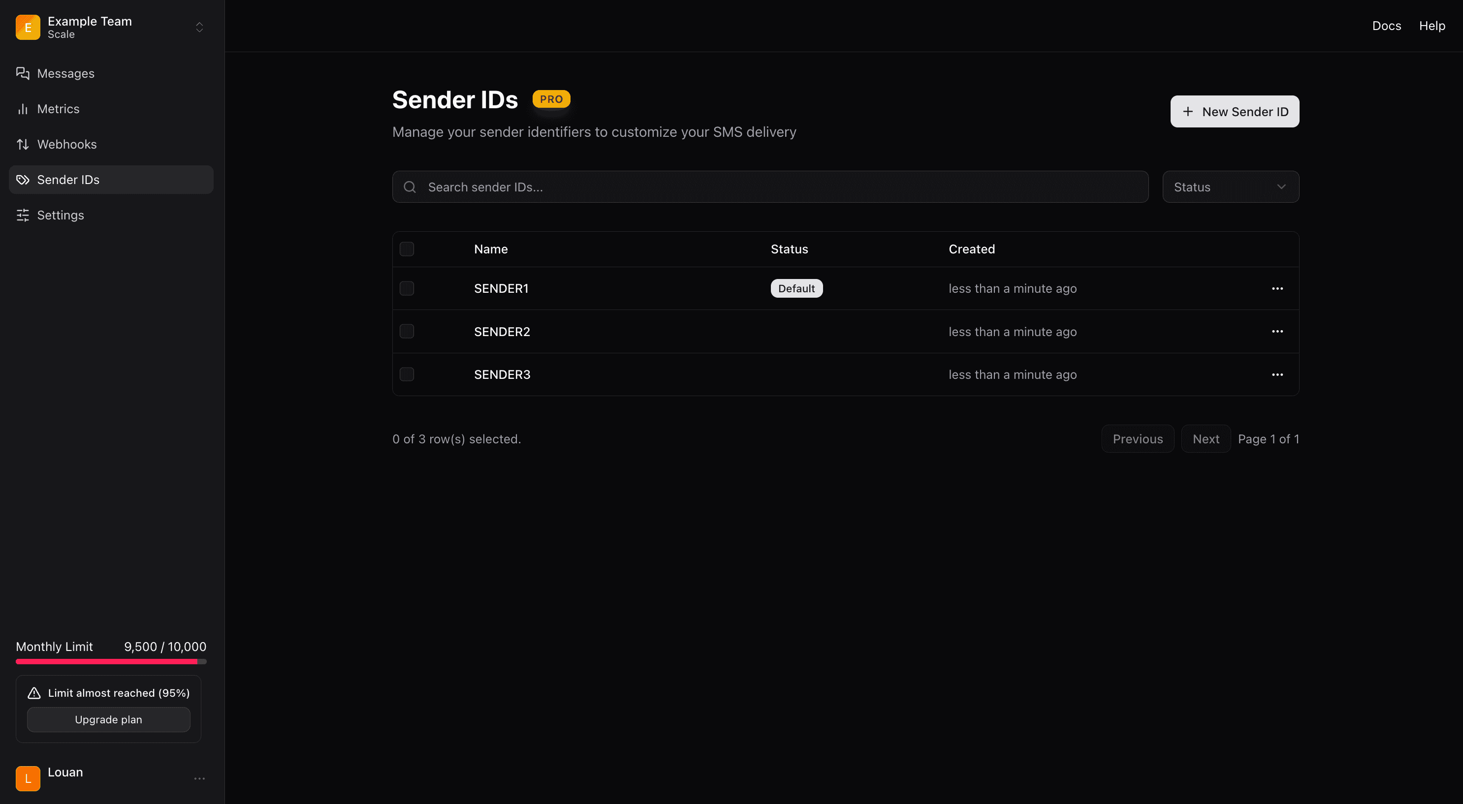 Sender ID Dashboard