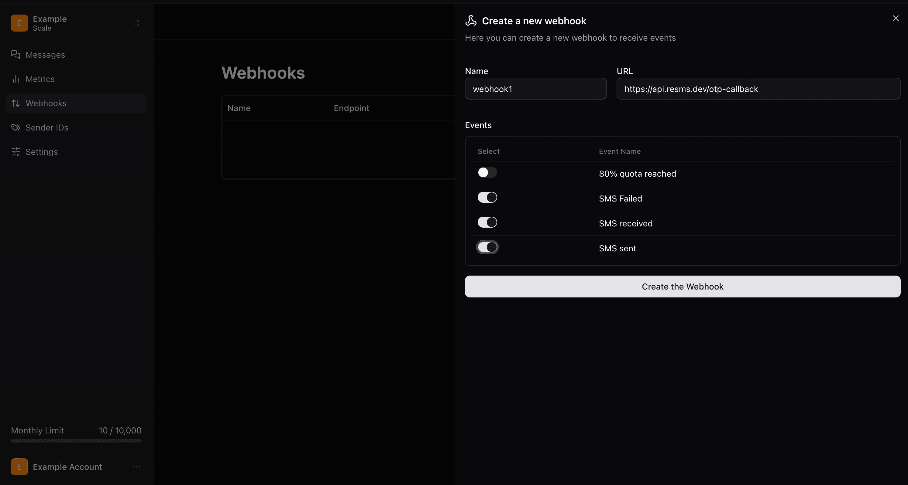 Webhooks Dashboard